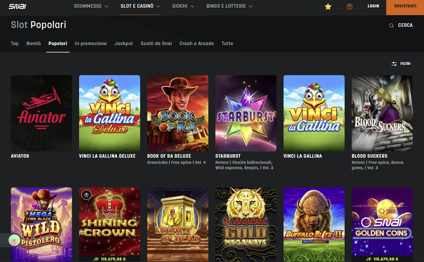 Snai Casino Games Selection