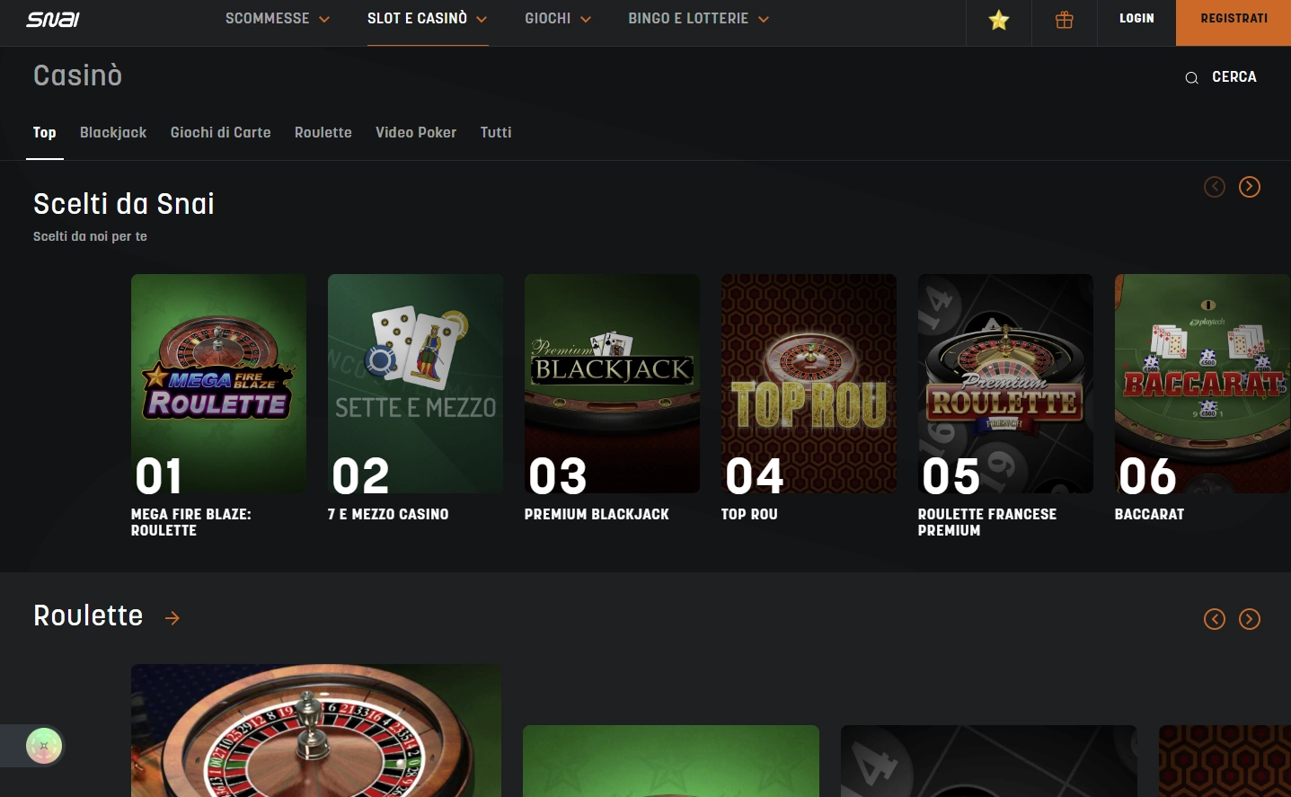 Snai Casino Interface